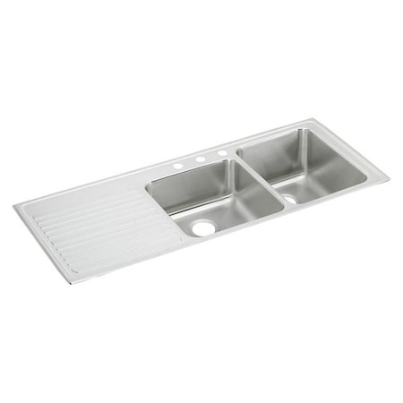 Elkay Lustertone Stainless Steel 54 X 22 X 10 Offset Double Bowl Top Mount Sink With Drainboard ILGR5422R5